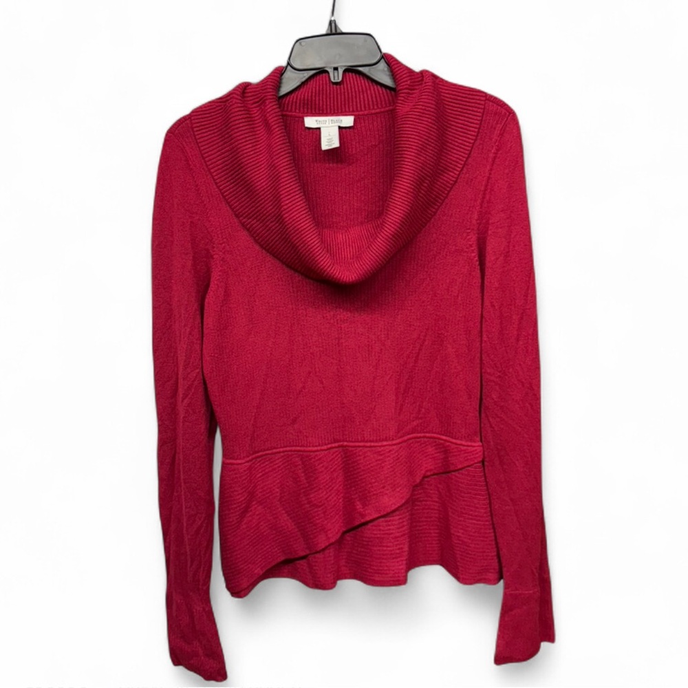 White House Black Market Cowl Neck Peplum Sweater - Raspberry Red - Size Large - Picture 2 of 9